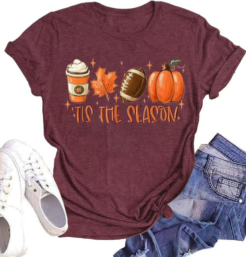 Get Spooky with Our Women's Funny Short Sleeve Pumpkin Graphic Tee - Perfect for Halloween and Thanksgiving!
